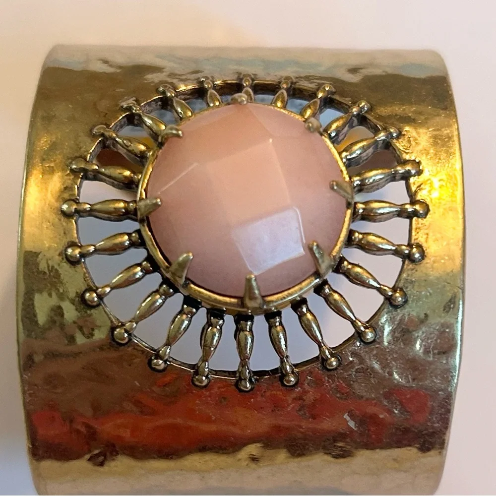 Lucky Brand Gold-Tone Cuff with Pink Center Stone - Semi Precious Stone
